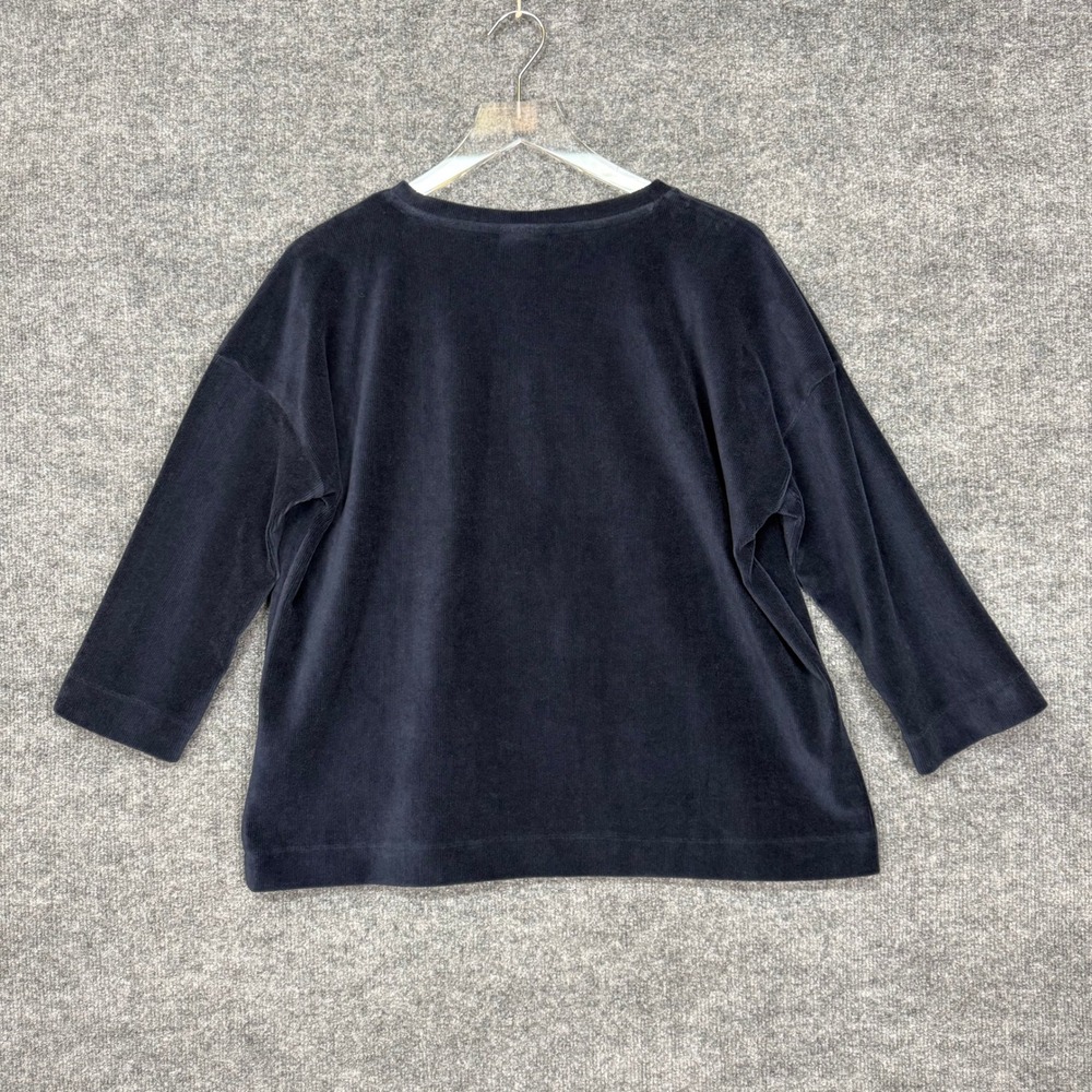 J Jill Shirt Womens MP Navy Blue Velvet Ribbed Pure‎ Jill Crew Neck 3/4 Sleeve - Picture 2 of 9